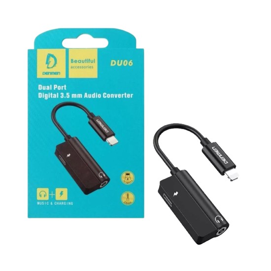 Denmen Audio Adapter DU06 Lightning to 3.5mm+Lightning Black
